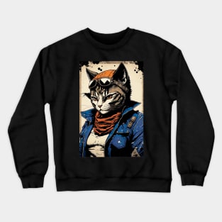 Cool cat portrait wearing a blue jacket Crewneck Sweatshirt